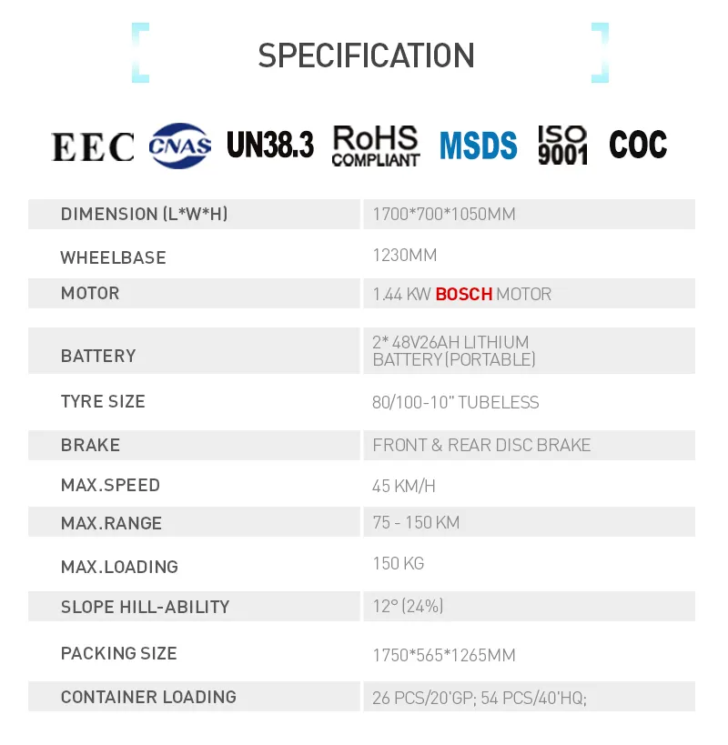 2000W Electric Bicycle with The Max Speed of 45km/H for Adults