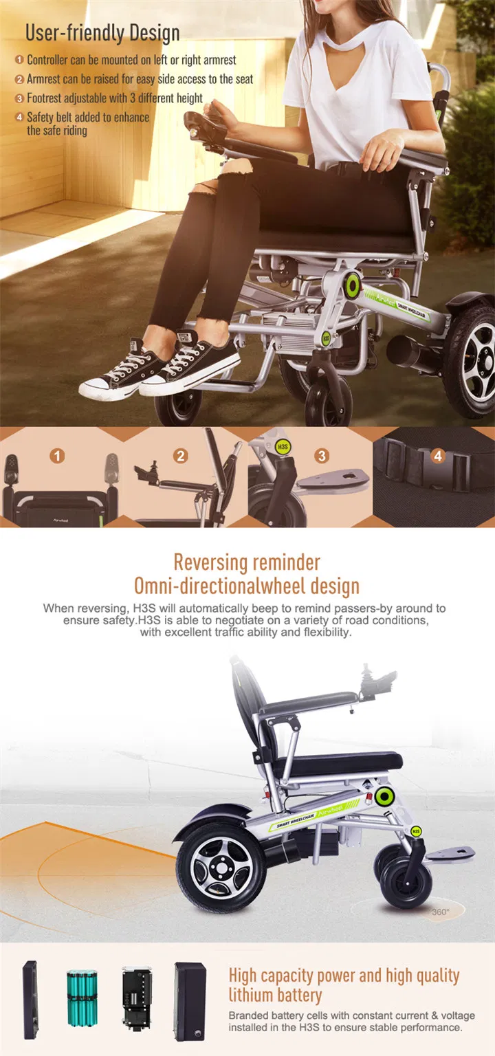 24V 200W Lightweight Folding Power Wheelchair with Lithium Battery