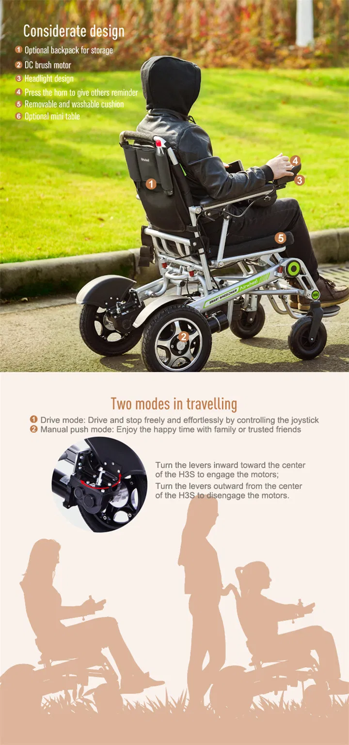 Airwheel H3s 24V 20.8ah Easy Folding Electric Wheelchair for Disabled