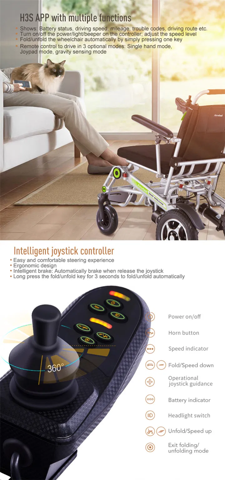 Airwheel H3s 24V 20.8ah Easy Folding Electric Wheelchair for Disabled
