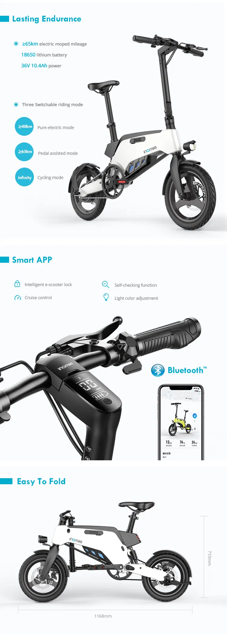 Folding Fast Smart Enduro Electric Moped Pedal Touring Bike