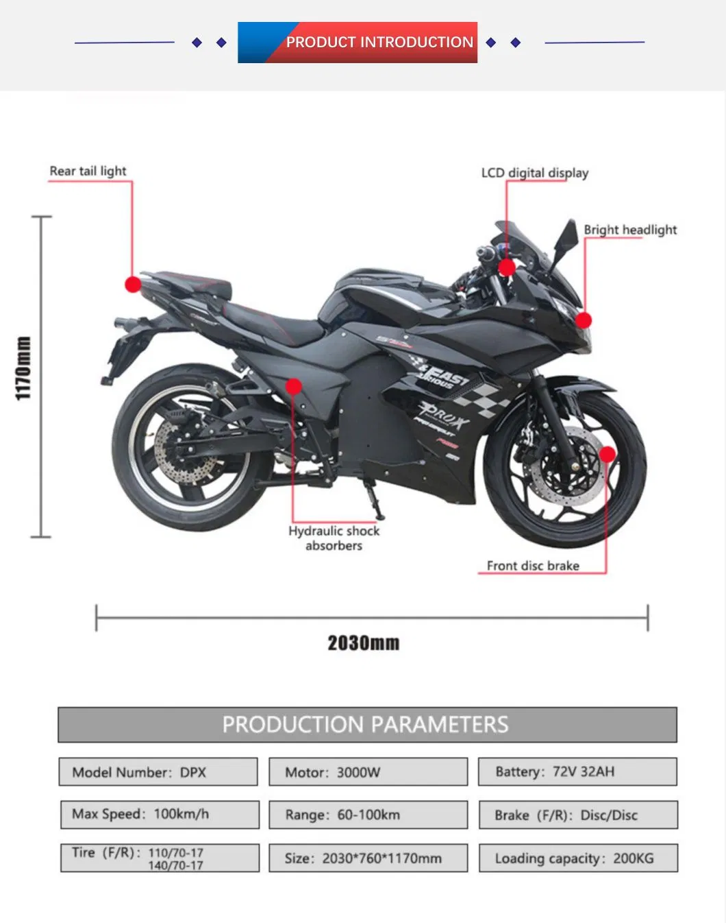 Good Quality Racing Electric Motorcycle for Riding