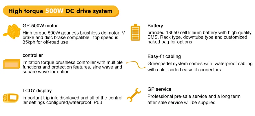 Greenpedel High Torque 500W DC Motor Electric Bike Conversion Kit