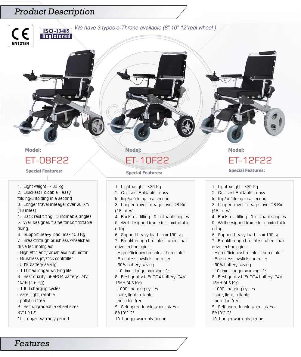 Lightweight Width Foldable Power CE Electric Wheelchair