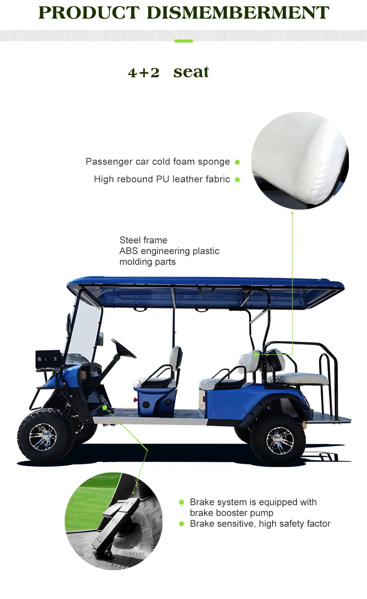 Luxury Electric Golf Cart High Power Club Car Buddy 4+2 Seats Hot Sale Offroad