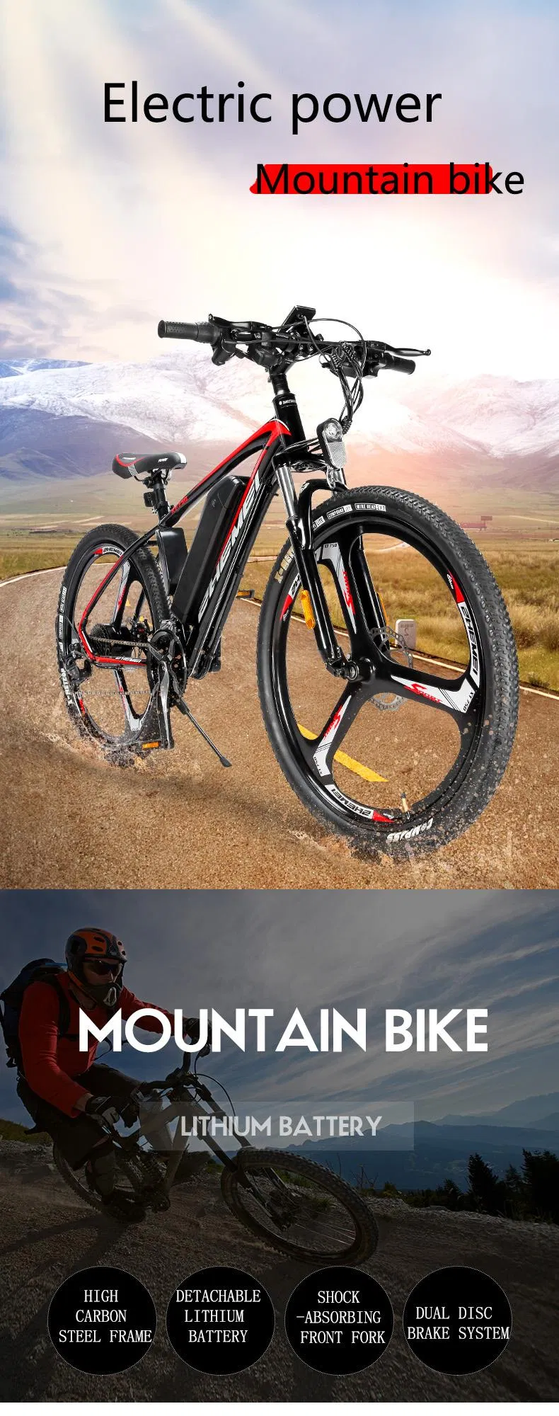 Mountain Bike 48V250W26 Inch Electric Bicycle 10ah Lithium Battery, 5-Level Electric Moped