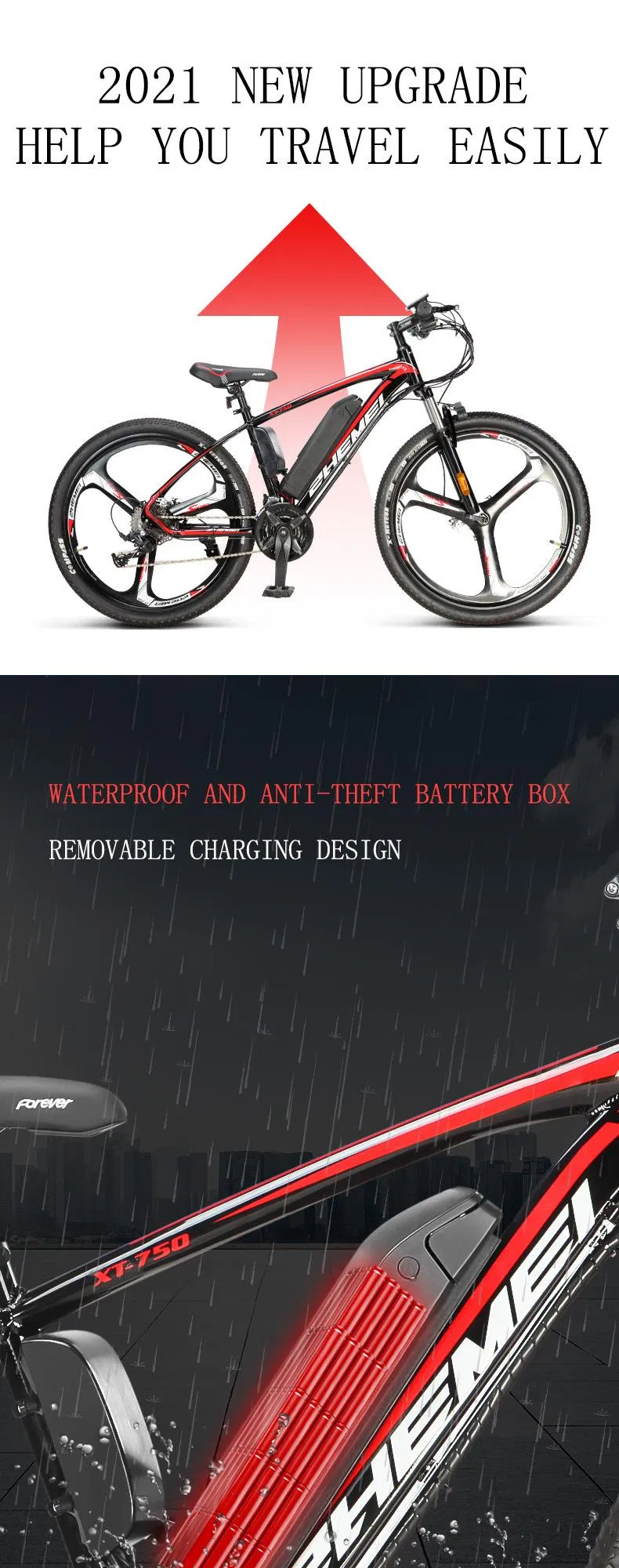 Mountain Bike 48V250W26 Inch Electric Bicycle 10ah Lithium Battery, 5-Level Electric Moped