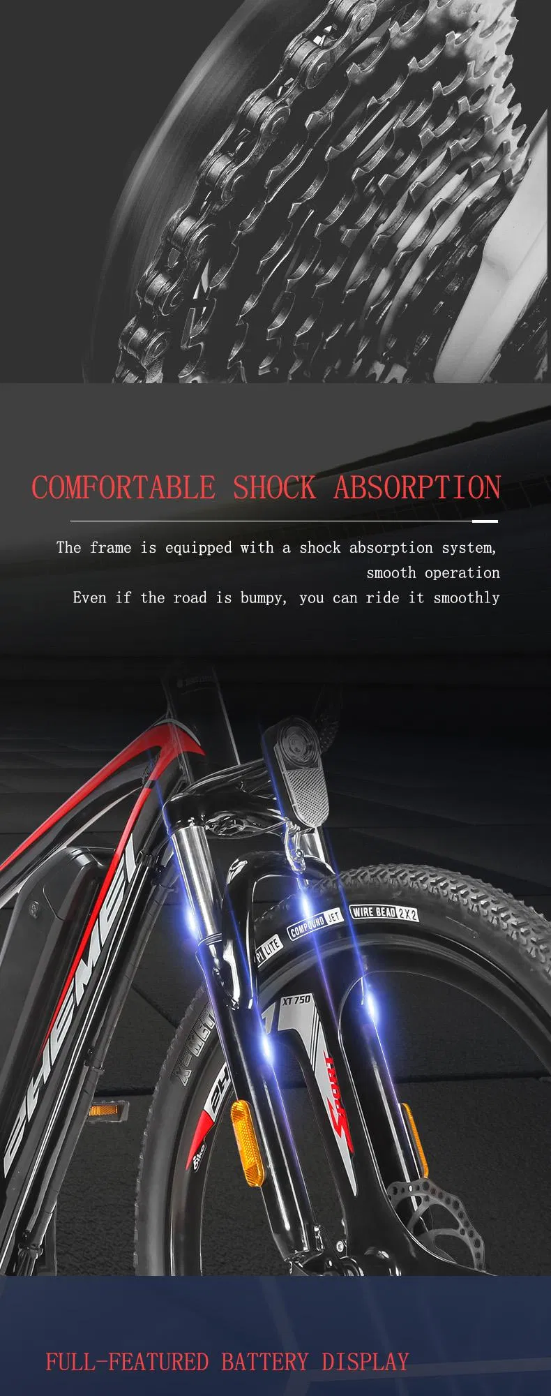 Mountain Bike 48V250W26 Inch Electric Bicycle 10ah Lithium Battery, 5-Level Electric Moped