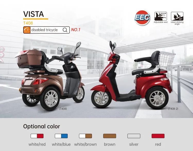 T408 500watt 60/72volt Electric Tricycle Scooter Motorcycle with Rear Seats for Disabled Persons