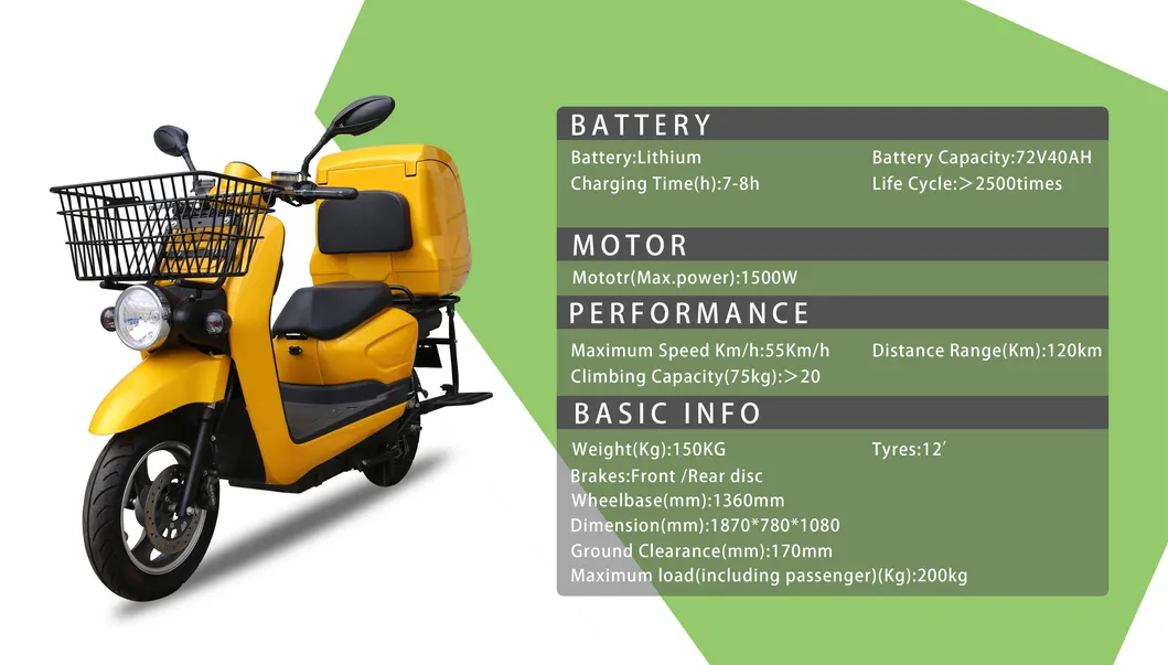 Uber Eats Delivery Electric Motor/Motorcycle Lithium Battery Scooter 1500W 72V40ah Ds5 20